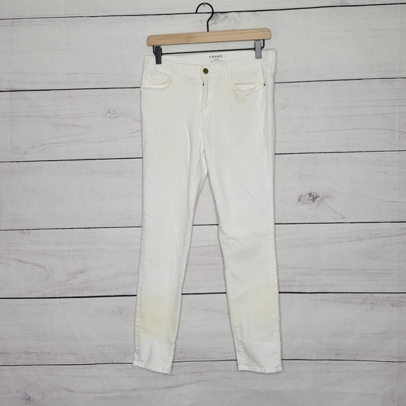 FRAME Le Skinny de Jeanne Crop White Denim Jeans Women's Size 31 Low Rise Skinny - Picture 2 of 14